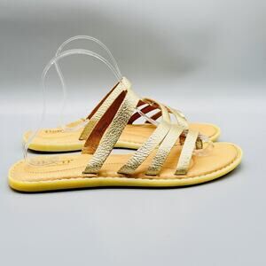 Born Shoes Womens 10 Gold Strappy Leather Sandals Comfort Flat F68110 Summer